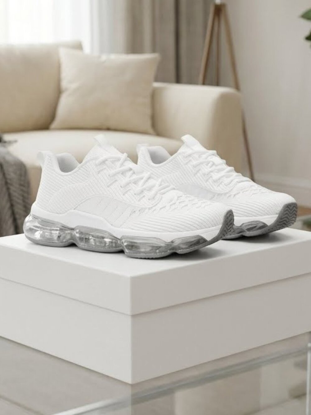 Women's White Air Cushion Walking Gym Shoes